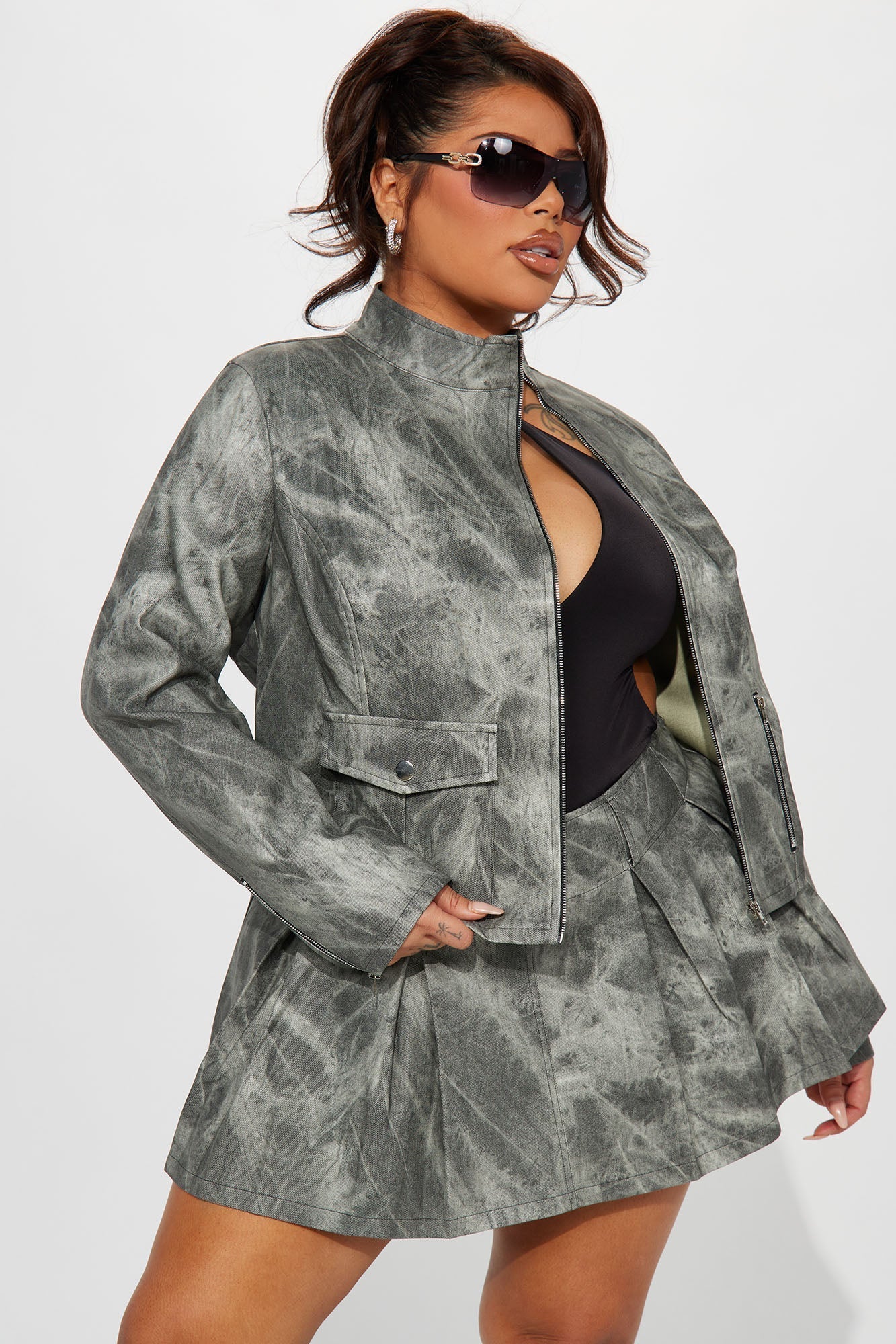 Lederjacke - Holzkohle/Kombo