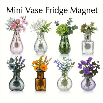 Mother’s Day Magnetic Bud Vase Set – Mini Glass Fridge Magnets for Fresh Flowers, Cute Kitchen & Locker Decor