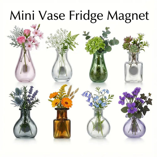 Mother’s Day Magnetic Bud Vase Set – Mini Glass Fridge Magnets for Fresh Flowers, Cute Kitchen & Locker Decor