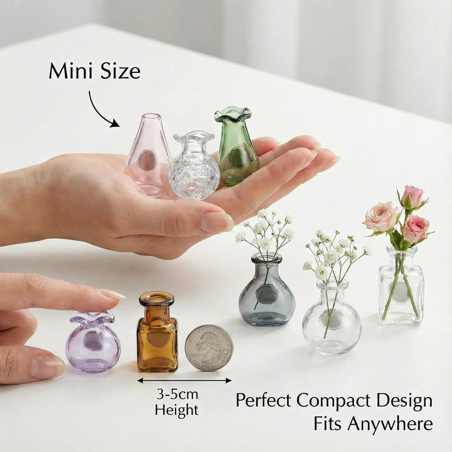 Mother’s Day Magnetic Bud Vase Set – Mini Glass Fridge Magnets for Fresh Flowers, Cute Kitchen & Locker Decor