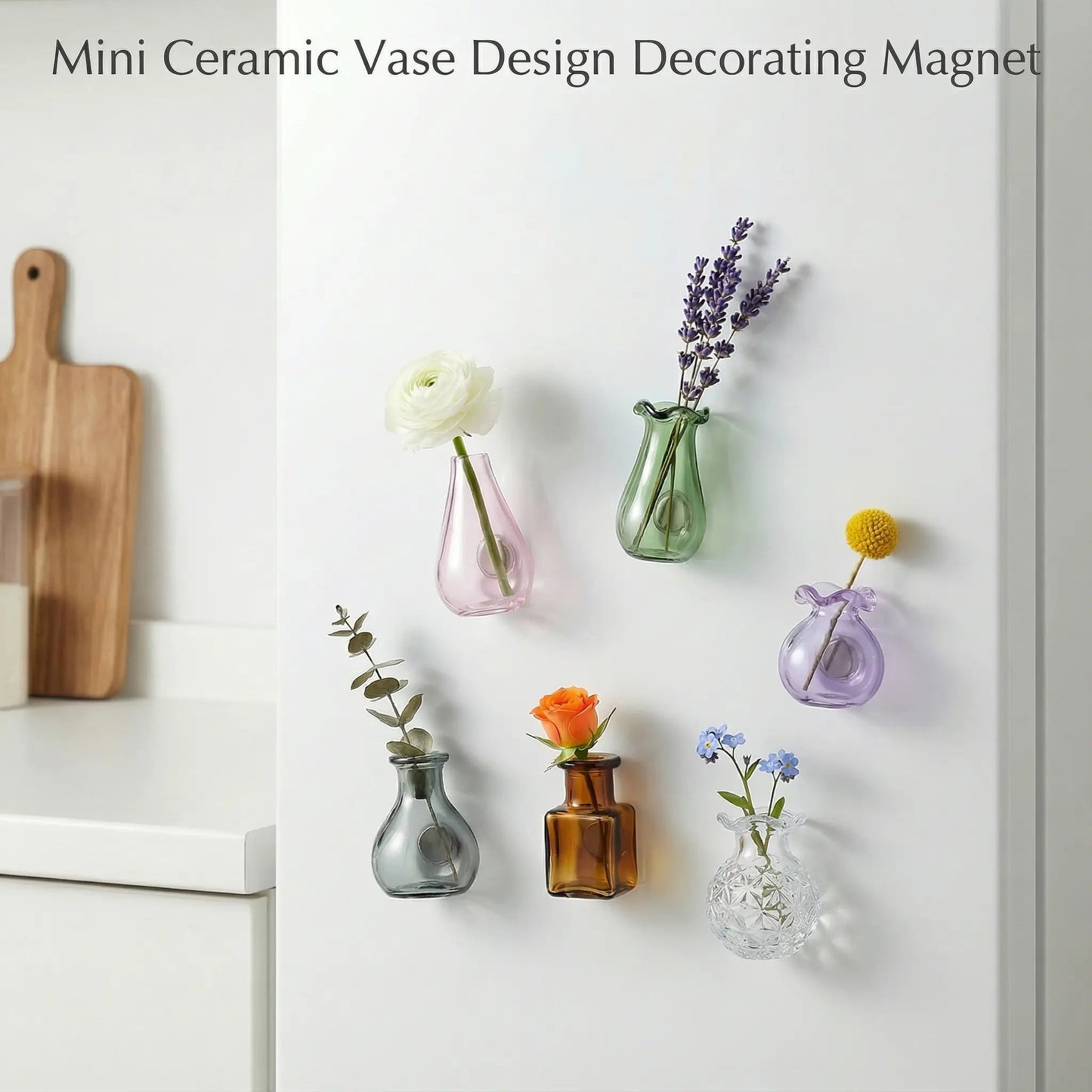 Mother’s Day Magnetic Bud Vase Set – Mini Glass Fridge Magnets for Fresh Flowers, Cute Kitchen & Locker Decor