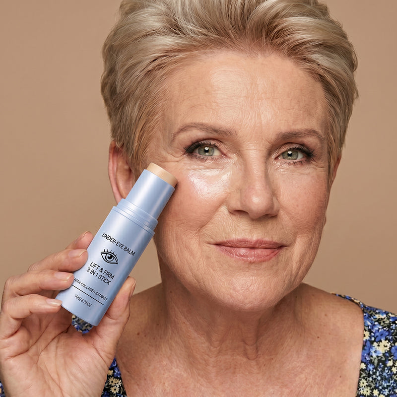 Woman holding hydrating eye firming balm