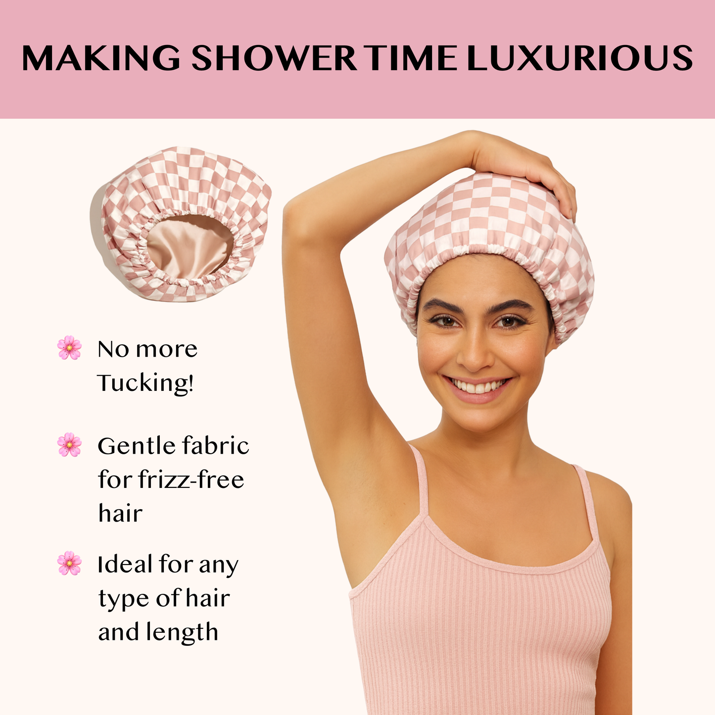 Kitscn Luxury Double Layered Adjustable Waterproof Long Shower Cap